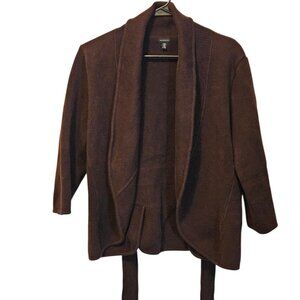 Madison Woman's Brown Shawl Collar Open-Front Cardigan with a Tie Belt Size M